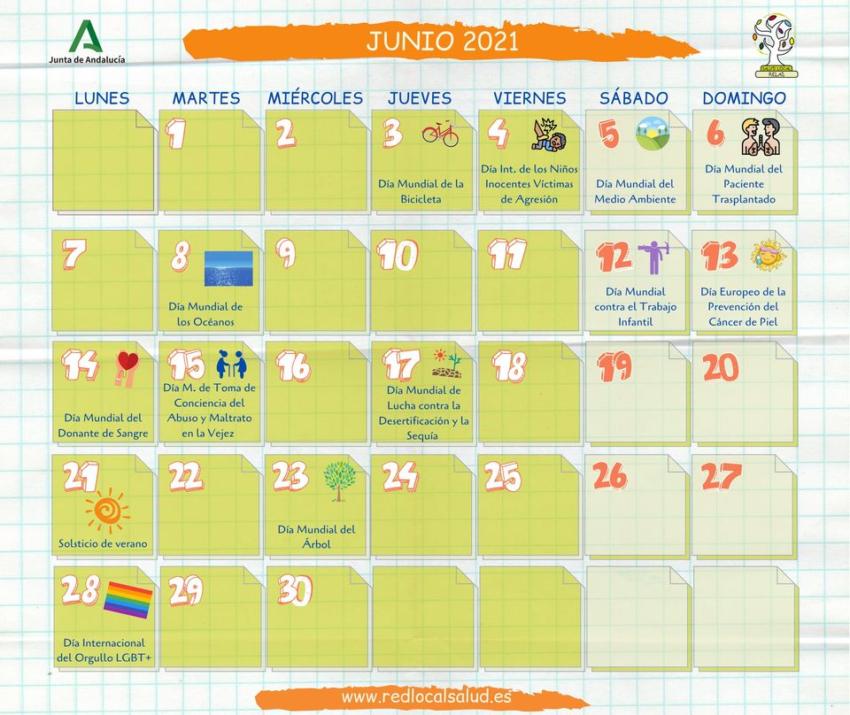 Calendario De Junio Días Mundiales Y Salud Red Local De Acción En Salud Relas 